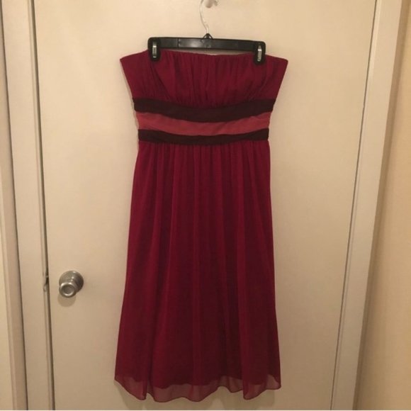 Red Strapless Dress w/ sheer overlay & tulle trim - Picture 1 of 1